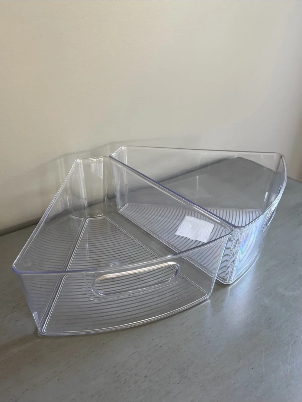 Lazy Susan Cabinet Organize Clear Corner Plastic Kitchen Storage Bins - Set of 2